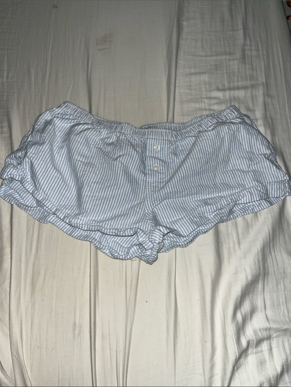 Brandy Melville Light Blue & White Striped Sleep Shorts